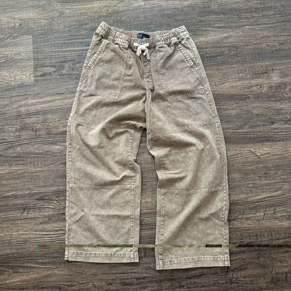GAP Jeans Women's L High Rise Pull On Wide Leg Utility Mushroom Brown
